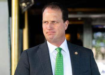 Rep. August Pfluger, R-Texas, leaves the House Republican Conference caucus meeting at the Capitol Hill Club in Washington on Wednesday, May 13, 2026.