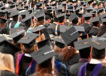 A graduation ceremony takes place.
