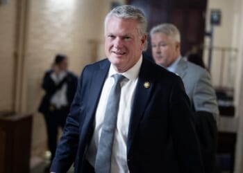 Rep. Mike Collins, R-Ga., leaves a meeting of the House Republican Conference in the U.S. Capitol.