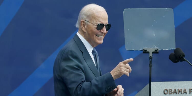Former President Joe Biden attends the dedication ceremony for the opening of the Barack Obama Presidential Center, in John Lewis Plaza, on June 18, 2026, in Chicago, Illinois.