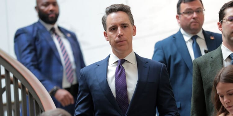 Sen. Josh Hawley arrives to a closed door briefing with senators on the capture of Venezuela’s Nicolas Maduro and his wife, Cilia Flores, at the U.S. Capitol on Jan. 7, 2026, in Washington, D.C.