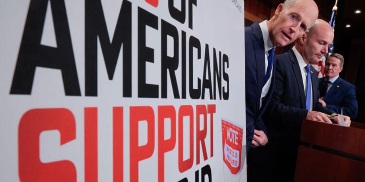 Sen. Rick Scott, Sen. Mike Lee, and Sen. Jon Husted hold a news conference about the SAVE America Act.