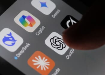 An iPhone screen with artificial intelligence icons on May 3, 2025, in London, United Kingdom.