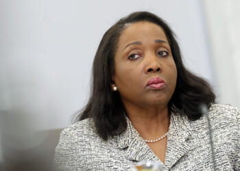 Federal Reserve Board Governor Lisa Cook participates in a board meeting at the Federal Reserve on March 19, 2026 in Washington, DC. The board met to meet to discuss a proposal to loosen capital requirements for large and regional banks, scaling back stricter regulations. (Kevin Dietsch/Getty Images)