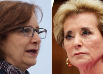 Democratic Rep.Suzanne Bonamici of Oregon, left, has launched an impeachment effort against Education Secretary Linda McMahon.