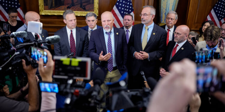The House Freedom Caucus speaks about the ongoing negotiations between House leadership, the White House and the House Freedom Caucus on the "One, Big, Beautiful Bill" at the U.S. Capitol Building.