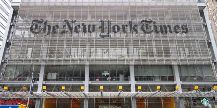 The front view of the New York Times Building on the west side of Midtown Manhattan in New York City on July 5, 2022.