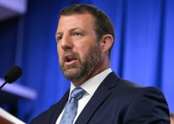 Secretary of Homeland Security Markwayne Mullin speaks during a press conference about safeguarding unaccompanied immigrant children at the Department of Justice headquarters in Washington, D.C., on June 11, 2026.