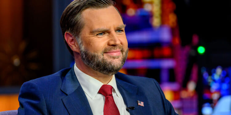 Close-up of a smiling JD Vance on the set of "Gutfeld!"