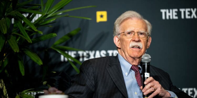 Attorney and former Trump administration national security advisor John Bolton speaks with historian Garrett Graff at First Baptist Church during the 2025 Texas Tribune Festival on Nov. 13, 2025, in Austin, Texas.