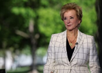 U.S. Secretary of Education Linda McMahon standing outside