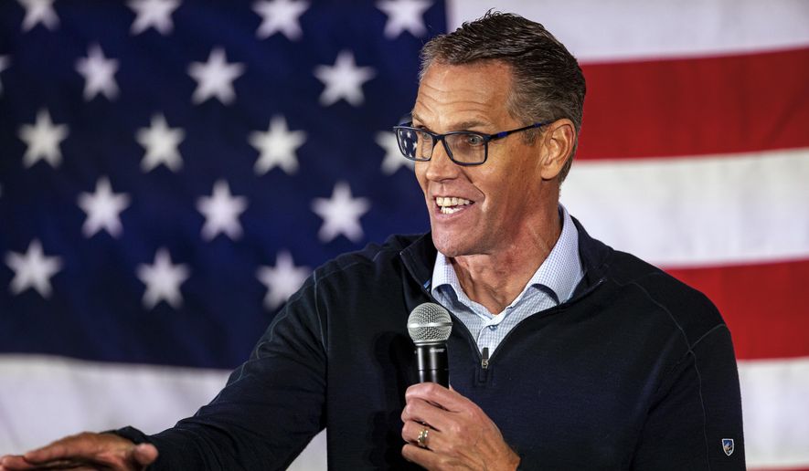 Rep. Randy Feenstra, R-Iowa, speaks during the Triple M Tailgate fundraiser for U.S. Rep. Mariannette Miller-Meeks, R-Iowa, in Iowa City, Iowa, Friday, Oct. 24, 2025. (Nick Rohlman/The Gazette via AP)