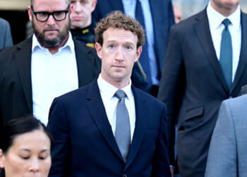 Mark Zuckerberg walking out of the Los Angeles Superior Court.