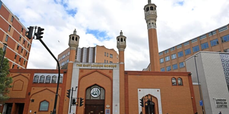 A general exterior view of the East London Mosque on Whitechapel Road on May 11, 2026, in London, England.