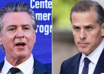 California Gov. Gavin Newsom, left, and former first son Hunter Biden, right, bantered this week about being Democratic presidential running mates.