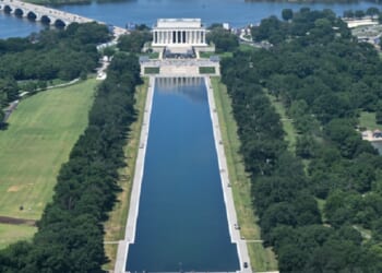The National Mall Reflecting Pool in Washington, with the Lincoln Memorial at its head, is pictured in a photo on Friday.