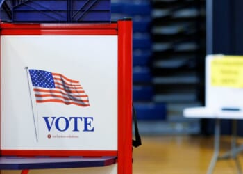 Booths await Maine residents to cast their ballots at a polling station inside the Portland Exposition Building on June 9, 2026, in Bangor, Maine.