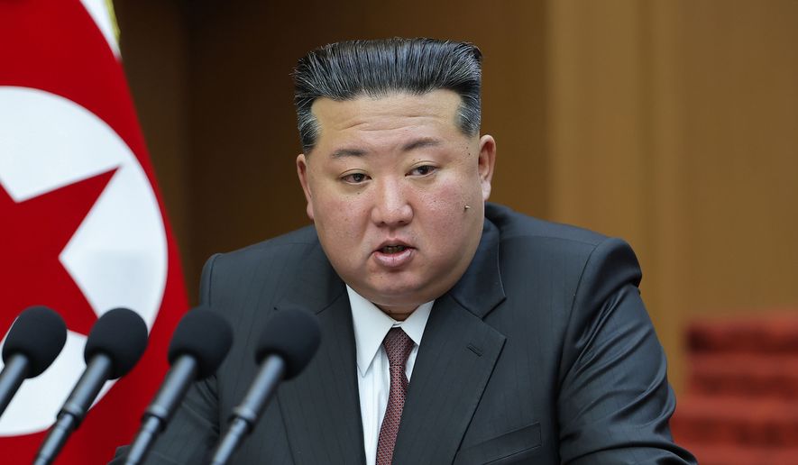 In this photo provided by the North Korean government, its leader Kim Jong-un delivers a speech during a session of the Supreme People's Assembly at parliament in Pyongyang, North Korea, on March 23, 2026. Independent journalists were not given access to cover the event depicted in this image distributed by the North Korean government. The content of this image is as provided and cannot be independently verified. (Korean Central News Agency/Korea News Service via AP, File)