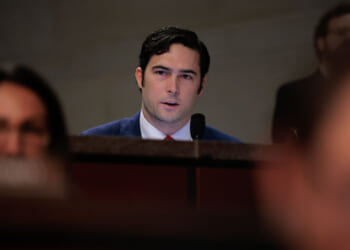 Rep. Brandon Gill looks out from the table as he appears at a House committee hearing.
