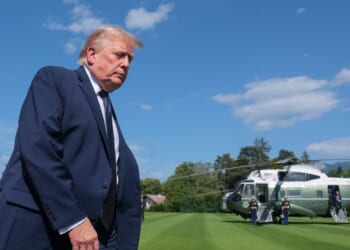 President Donald Trump arrives after landing in Marine One en route to the G7 Leaders' Summit at the Hotel Royal, Evian Resort, on June 15, 2026, in Evian-les-Bains, France.