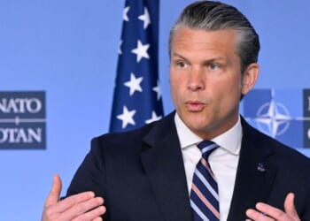 Secretary of Defense Pete Hegseth delivers remarks Thursday before a NATO Defense Ministers meeting at the NATO headquarters in Brussels, Belgium.