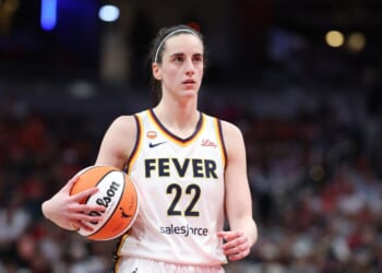Caitlin Clark of the Indiana Fever during the game against the Phoenix Mercury at Gainbridge Fieldhouse on June 24, 2026, in Indianapolis, Indiana.