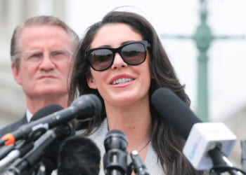 Rep. Anna Paulina Luna, R-Fla. speaks into a bank of microphones,