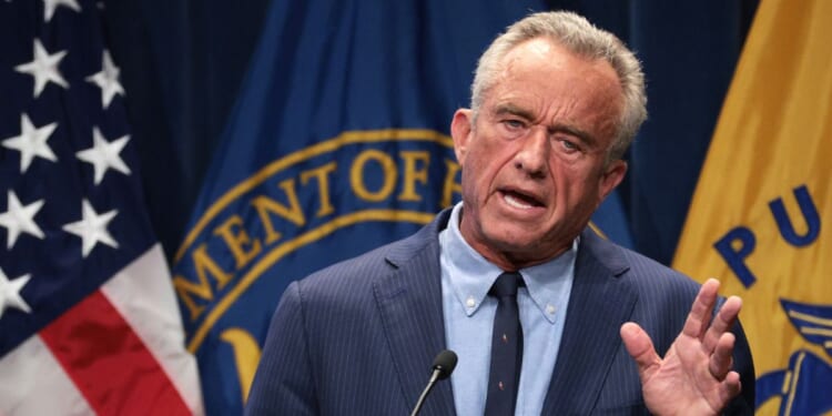 Secretary of Health and Human Services Robert F. Kennedy Jr. speaks during a news conference at the Department of Health and Human Services on April 16, 2025, in Washington, D.C.