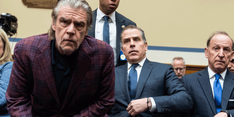 Hunter Biden, center, and his attorneys Abbe Lowell, right, and Kevin Morris, left, arrive for the House Oversight and Accountability Committee markup titled "Resolution Recommending That The House Of Representatives Find Robert Hunter Biden In Contempt Of Congress," in Rayburn Building on Wednesday, January 10, 2024. Biden sat in the audience for about 20 minutes. (Tom Williams/CQ-Roll Call, Inc via Getty Images)