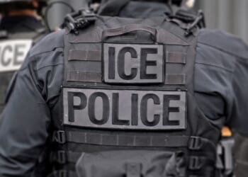 And Immigration and Customs Enforcement agent is seen from behind in a file photo.