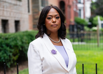 Washington D.C. Ward 4 Council Member Janeese Lewis George poses for a portrait outside the Whitelaw Apartment building on June 8, 2026.