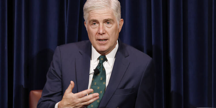Supreme Court Justice Neil Gorsuch speaks at the Reagan Library on May 5, 2026 in Simi Valley, California. Gorsuch discussed his new children's book "Heroes of 1776: The Story of the Declaration of Independence." (Photo by Mario Tama/Getty Images)
