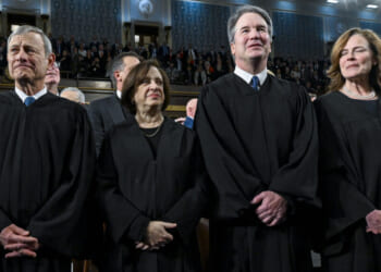 Chief Justice John G. Roberts Jr. and Justices Elena Kagan, Neil Gorsuch and Amy Coney Barrett look on before President Donald Trump's State of the Union address during a joint session of Congress at the Capitol on Fe. 24. (Kenny Holston-Pool/Getty Images)