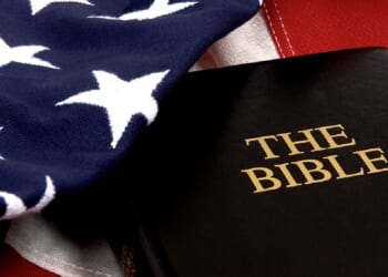 A Bible and an American flag.