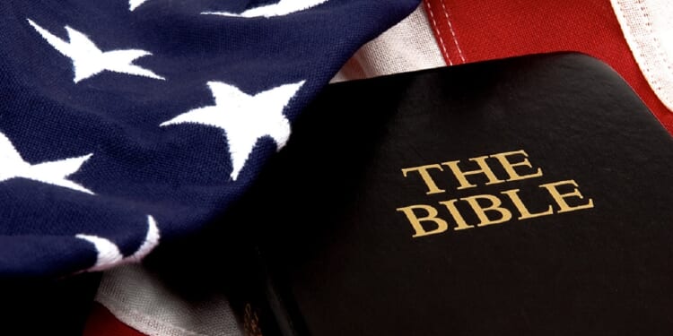 A Bible and an American flag.