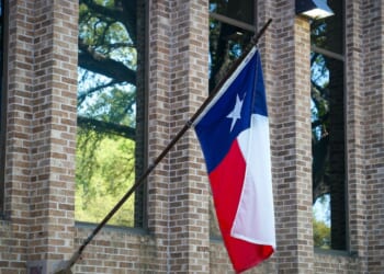 A Texas flag is displayed during the 2026 SXSW Conference And Festival on March 14, 2026, in Austin, Texas.