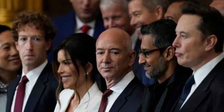 Guests including Mark Zuckerberg, Lauren Sanchez, Jeff Bezos, Sundar Pichai, and Elon Musk attend the Inauguration of Donald J. Trump in the U.S. Capitol Rotunda on Jan. 20, 2025, in Washington, D.C.