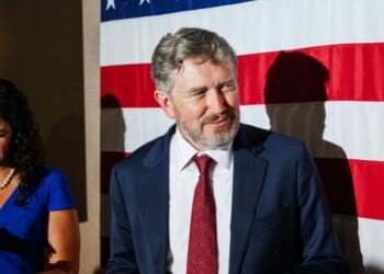 Rep. Thomas Massie speaks with supporters after his concession speech on May 19, 2026, in Hebron, Kentucky.