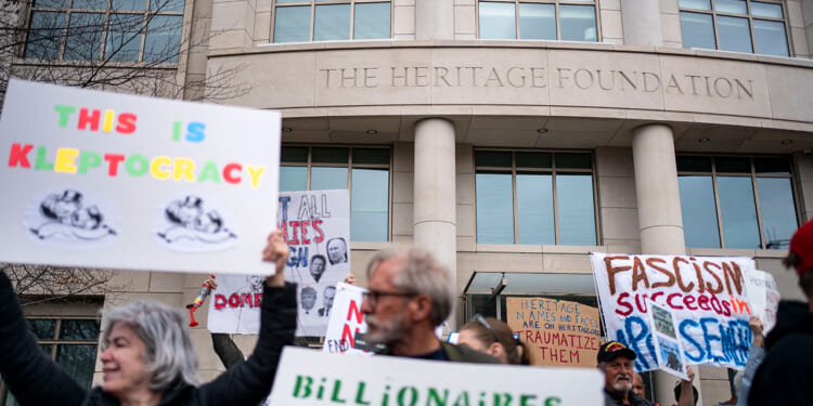 Protesters outside the Heritage Foundation.