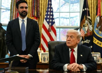 New York Mayor Zohran Mamdani, left, seen with President Donald Trump in a November photo, wanted to meet with Colombia's socialist president Gustavo Petro in New York this week but was told the meeting would violate visa restrictions against Petro.