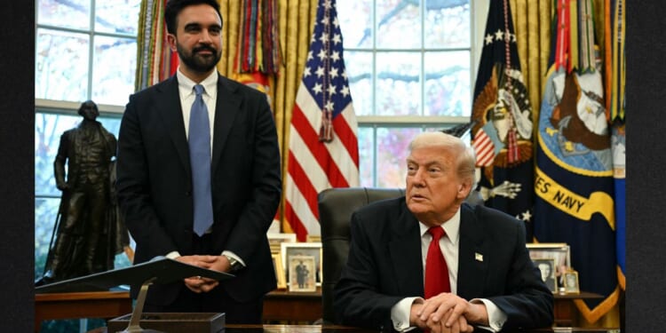 New York Mayor Zohran Mamdani, left, seen with President Donald Trump in a November photo, wanted to meet with Colombia's socialist president Gustavo Petro in New York this week but was told the meeting would violate visa restrictions against Petro.