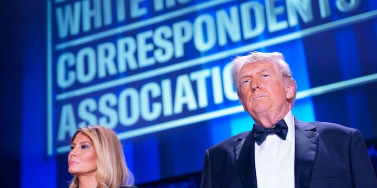 First Lady Melania Trump and President Donald Trump attend of the annual White House Correspondents Association Dinner April 25, 2026, in Washington, D.C.