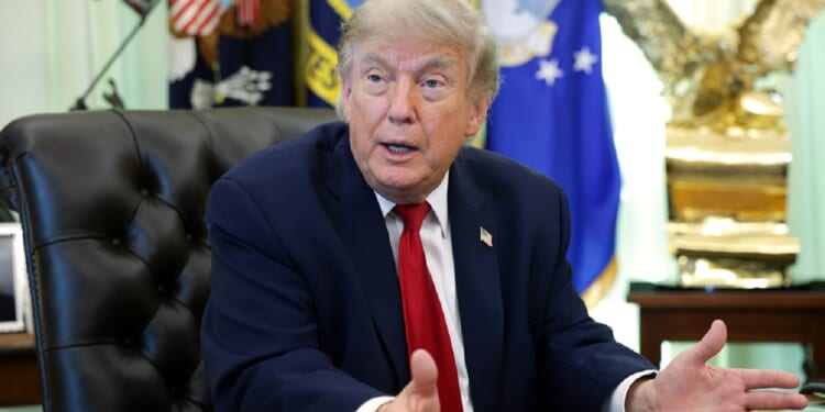 President Donald Trump, pictured talking to reporters in the Oval Office on Monday.