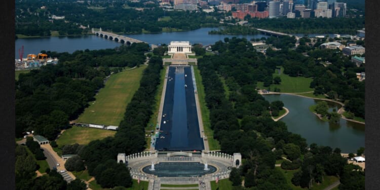 The Lincoln Memorial Reflecting Pool is partially filled with water Friday in Washington, D.C.