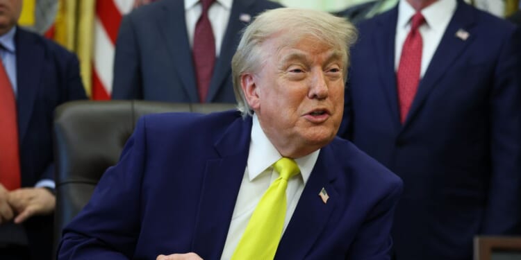 President Donald Trump speaks during a "Beautiful, Clean Coal" event in the Oval Office of the White House on June 4, 2026, in Washington, D.C.
