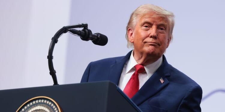 President Donald Trump attends a press conference during the G7 Leaders' Summit on June 17, 2026, in Evian-les-Bains, France.