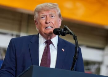 President Donald Trump delivers remarks at the Mack Trucks Lehigh Valley Operations facility on June 23, 2026, in Macungie, Pennsylvania.