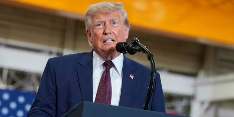 President Donald Trump delivers remarks at the Mack Trucks Lehigh Valley Operations facility on June 23, 2026, in Macungie, Pennsylvania.