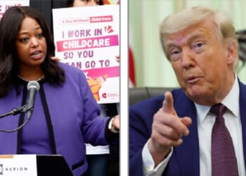 Washington, D.C., City Council Member Janeese Lewis George, left; President Donald Trump, right.