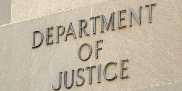 The Department of Justice signage can be seen on the side of the Robert F. Kennedy Department of Justice building on May 29, 2026.